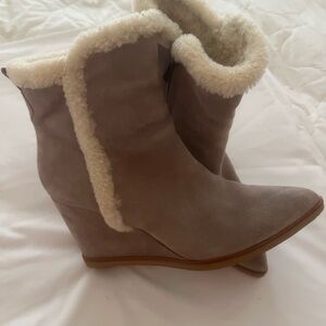 Marc Fisher Taupe Shearling Heeled Boots